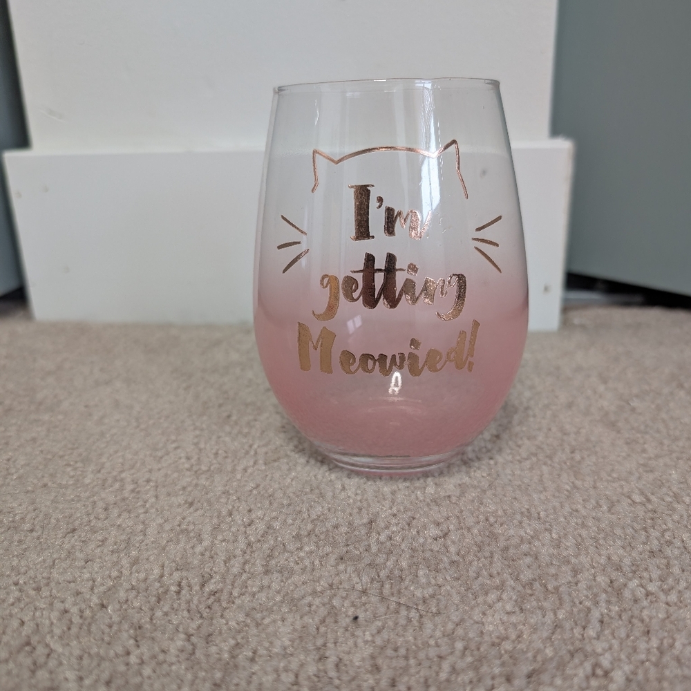 Pink and Gold Cat-Themed Wedding Glass